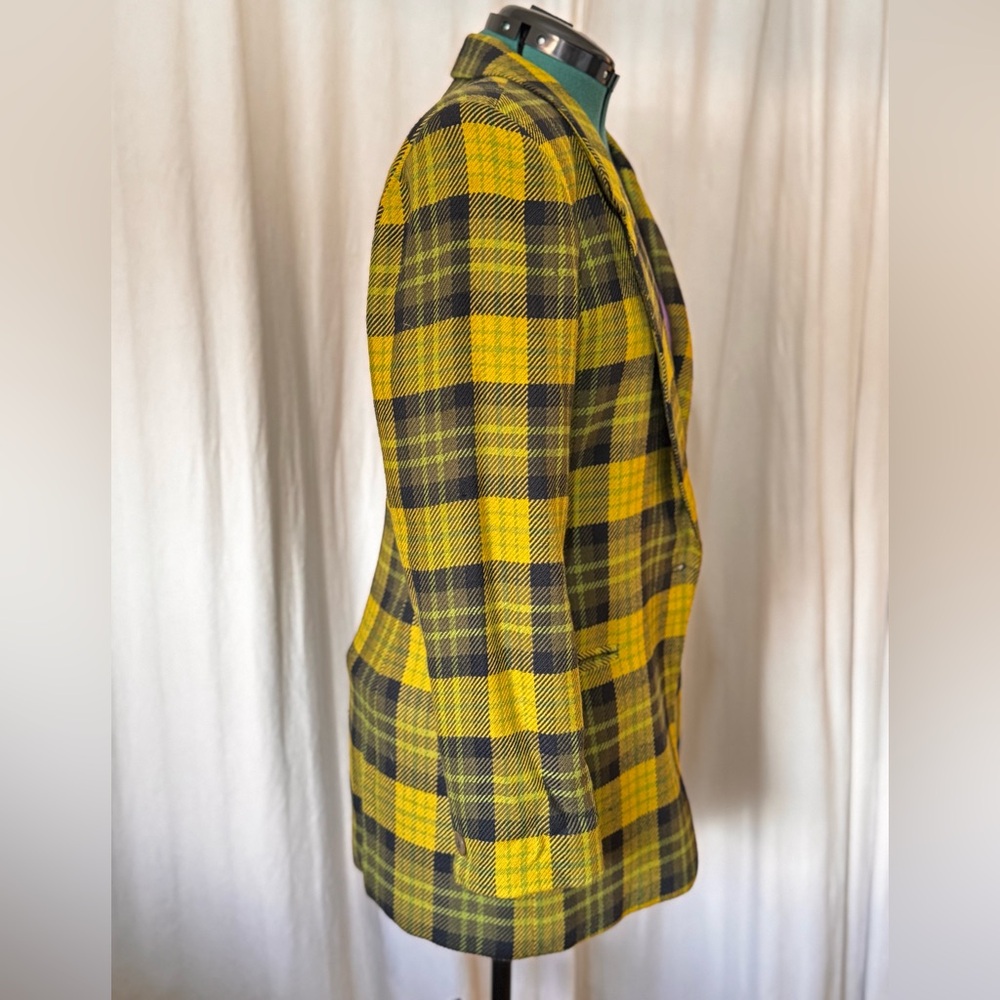 Vintage Jones New York Yellow and Black Plaid Wool Blazer Women's Size 10 - Picture 7 of 15